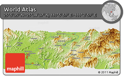 Physical Panoramic Map of the Area around 25° 22' 6" N, 110° 34' 29" E
