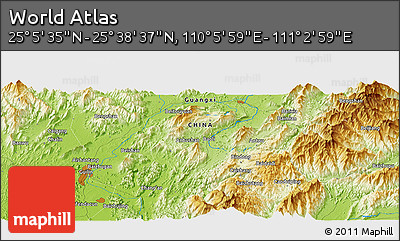 Physical Panoramic Map of the Area around 25° 22' 6" N, 110° 34' 29" E