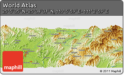 Physical Panoramic Map of the Area around 25° 22' 6" N, 110° 34' 29" E