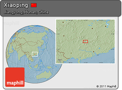 Savanna Style Location Map of Xiaoping, hill shading