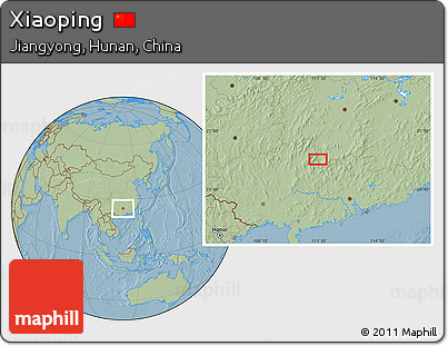 Savanna Style Location Map of Xiaoping, hill shading