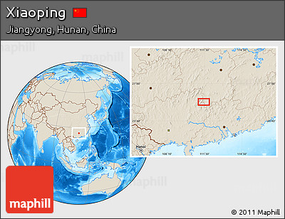 Shaded Relief Location Map of Xiaoping