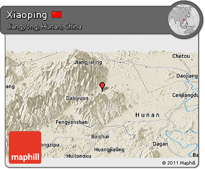 Shaded Relief Panoramic Map of Xiaoping