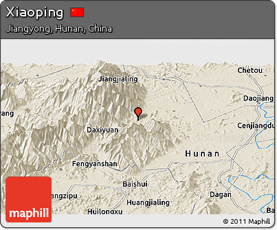 Shaded Relief Panoramic Map of Xiaoping