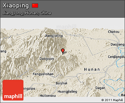 Shaded Relief Panoramic Map of Xiaoping
