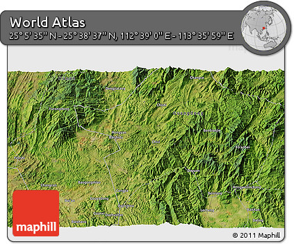 Satellite 3D Map of the Area around 25° 22' 6" N, 113° 7' 30" E