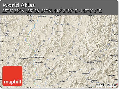 Shaded Relief Map of the Area around 25° 22' 6" N, 116° 31' 30" E