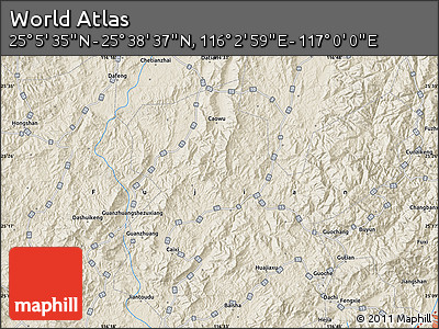 Shaded Relief Map of the Area around 25° 22' 6" N, 116° 31' 30" E