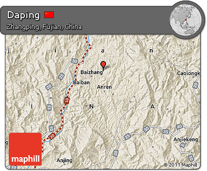 Shaded Relief Map of Daping