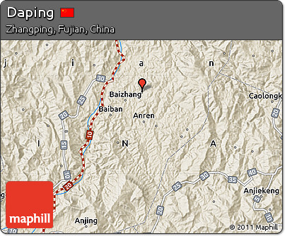 Shaded Relief Map of Daping