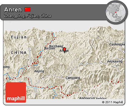 Shaded Relief Panoramic Map of Anren