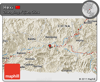 Shaded Relief Panoramic Map of Hexi