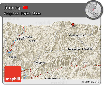 Shaded Relief Panoramic Map of Jiaping