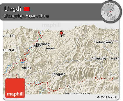 Shaded Relief Panoramic Map of Lingdi