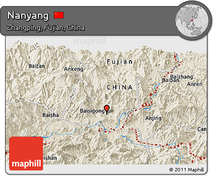 Shaded Relief Panoramic Map of Nanyang