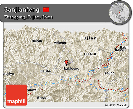 Shaded Relief Panoramic Map of Sanjianfeng