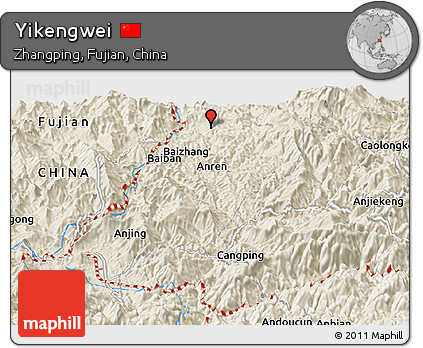 Shaded Relief Panoramic Map of Yikengwei