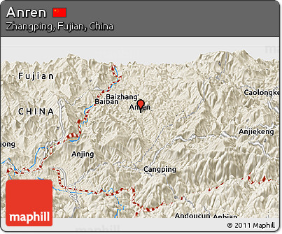 Shaded Relief Panoramic Map of Anren