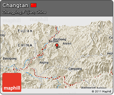 Shaded Relief Panoramic Map of Changtan