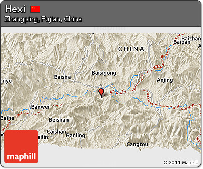 Shaded Relief Panoramic Map of Hexi