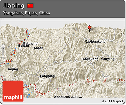 Shaded Relief Panoramic Map of Jiaping