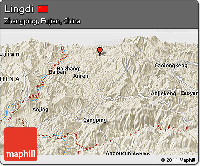 Shaded Relief Panoramic Map of Lingdi
