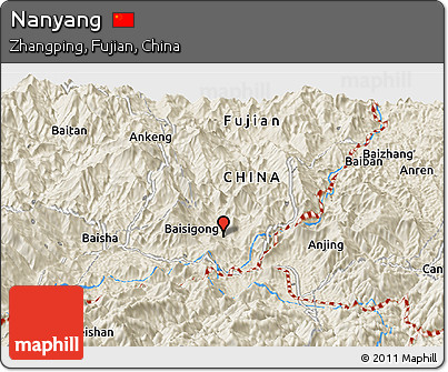 Shaded Relief Panoramic Map of Nanyang