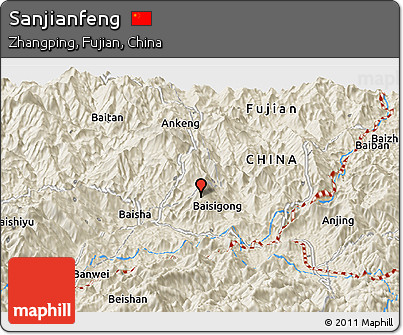 Shaded Relief Panoramic Map of Sanjianfeng