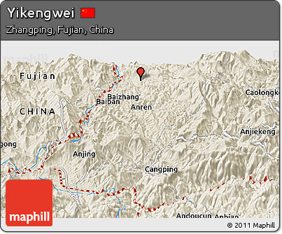 Shaded Relief Panoramic Map of Yikengwei
