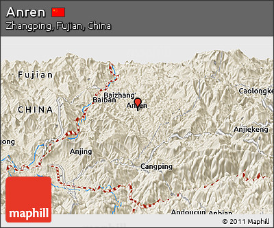 Shaded Relief Panoramic Map of Anren