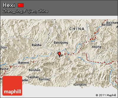 Shaded Relief Panoramic Map of Hexi