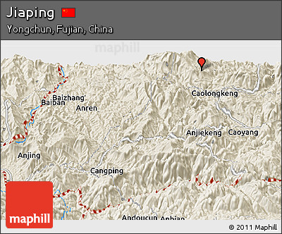 Shaded Relief Panoramic Map of Jiaping