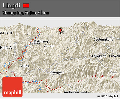 Shaded Relief Panoramic Map of Lingdi