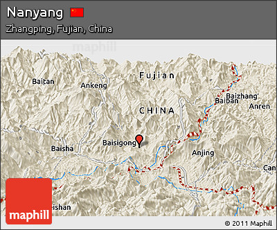 Shaded Relief Panoramic Map of Nanyang