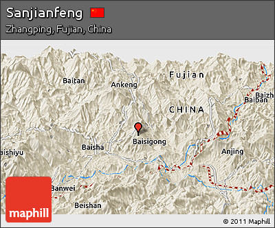 Shaded Relief Panoramic Map of Sanjianfeng
