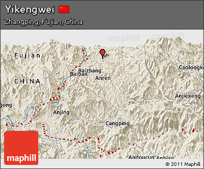 Shaded Relief Panoramic Map of Yikengwei
