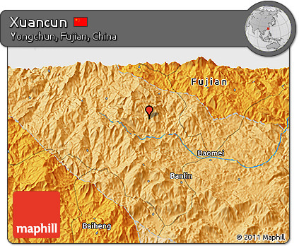 Political 3D Map of Xuancun