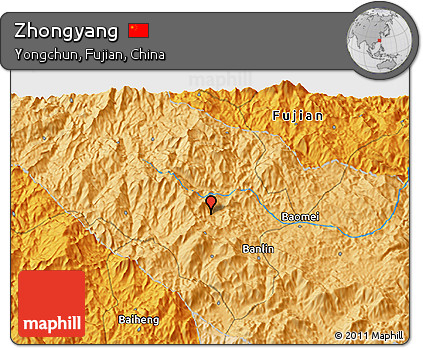 Political 3D Map of Zhongyang