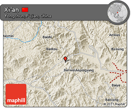 Shaded Relief 3D Map of Xi'an