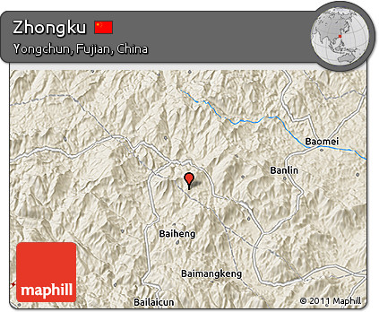 Shaded Relief 3D Map of Zhongku