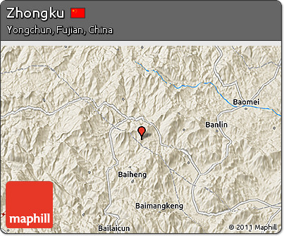 Shaded Relief 3D Map of Zhongku