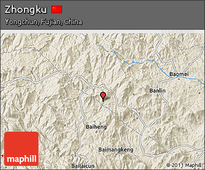 Shaded Relief 3D Map of Zhongku