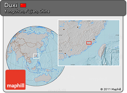 Gray Location Map of Duxi, hill shading