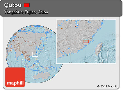 Gray Location Map of Qutou, hill shading