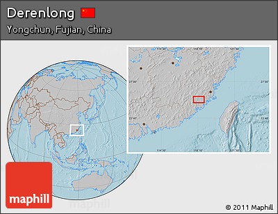 Gray Location Map of Derenlong, hill shading