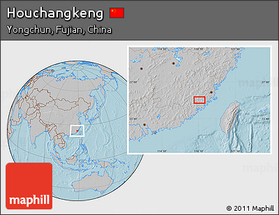 Gray Location Map of Houchangkeng, hill shading