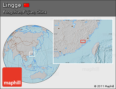 Gray Location Map of Lingge, hill shading