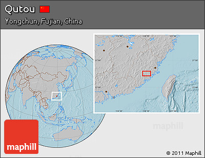 Gray Location Map of Qutou, hill shading