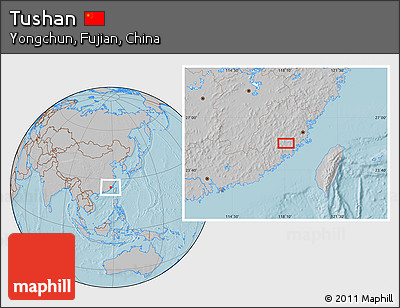 Gray Location Map of Tushan, hill shading