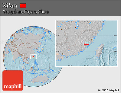 Gray Location Map of Xi'an, hill shading